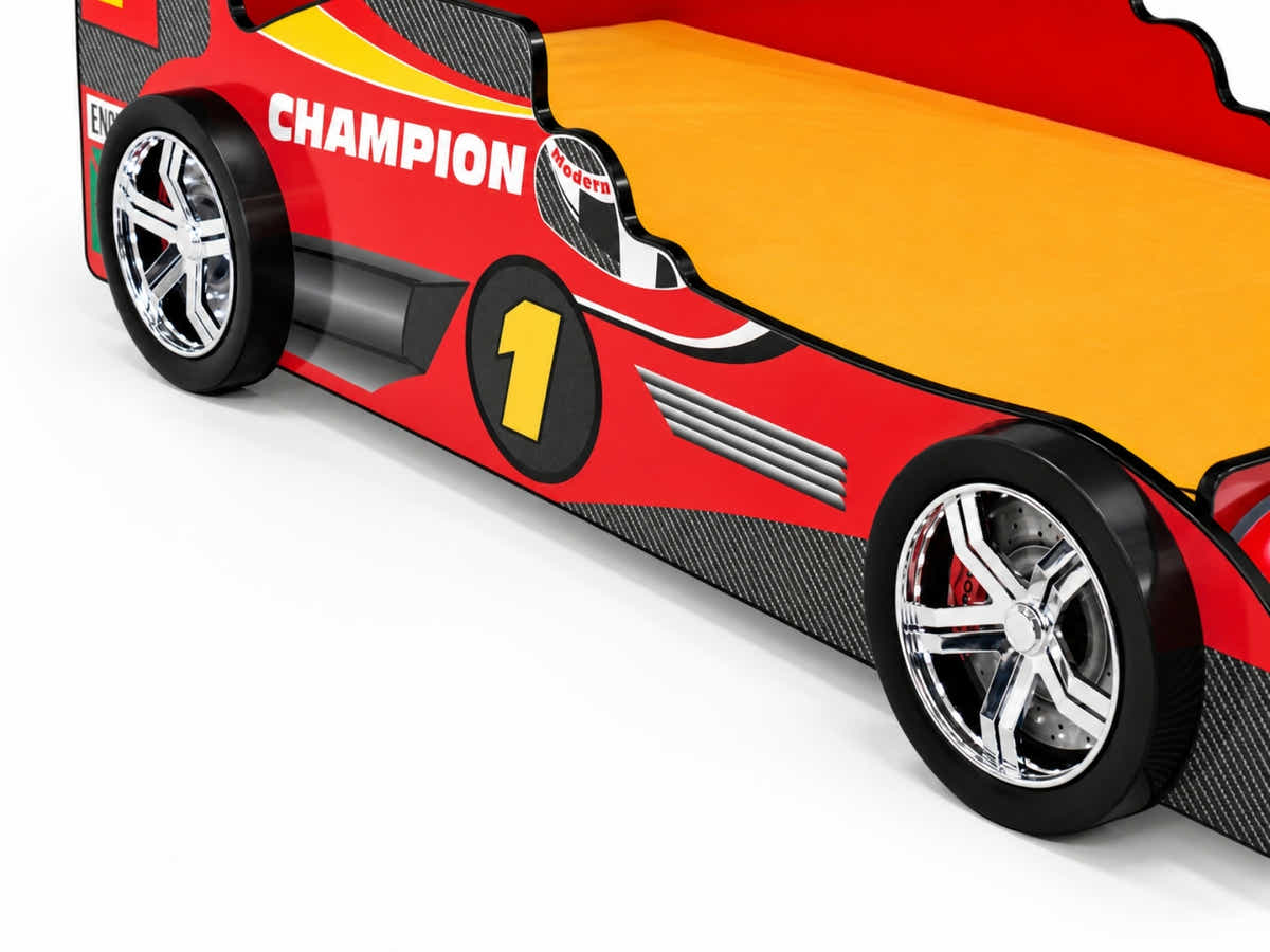 Racing Car Bed Frame with LED Lights Red - Single