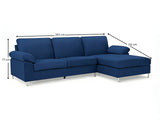 Kaveah Velvet Sofa With Right Chaise - Blue