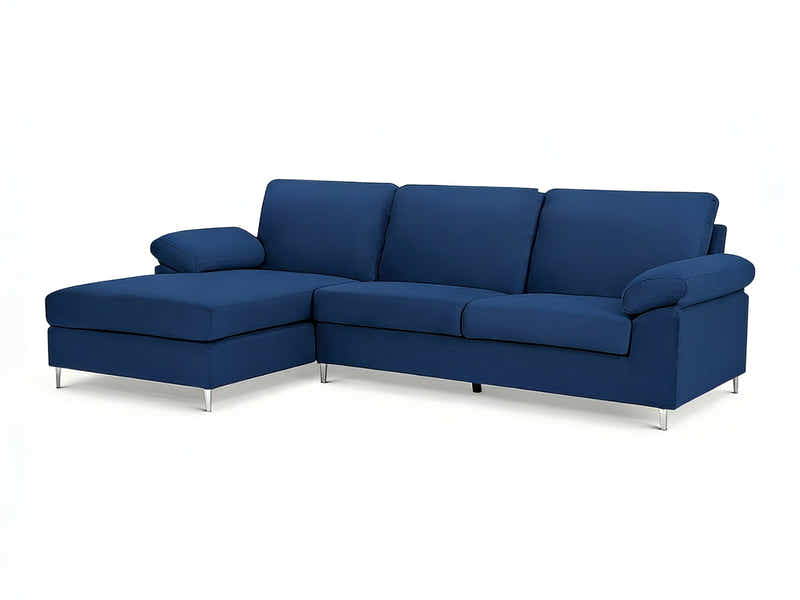 Kaveah Velvet Sofa With Right Chaise - Blue