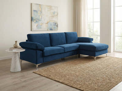 Kaveah Velvet Sofa With Left Chaise - Blue