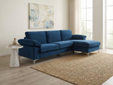 Kaveah Velvet Sofa With Left Chaise - Blue