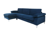 Kaveah Velvet Sofa With Left Chaise - Blue