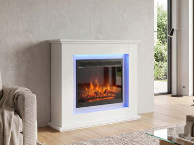 Mantel Electric Fireplace with LED Light - White