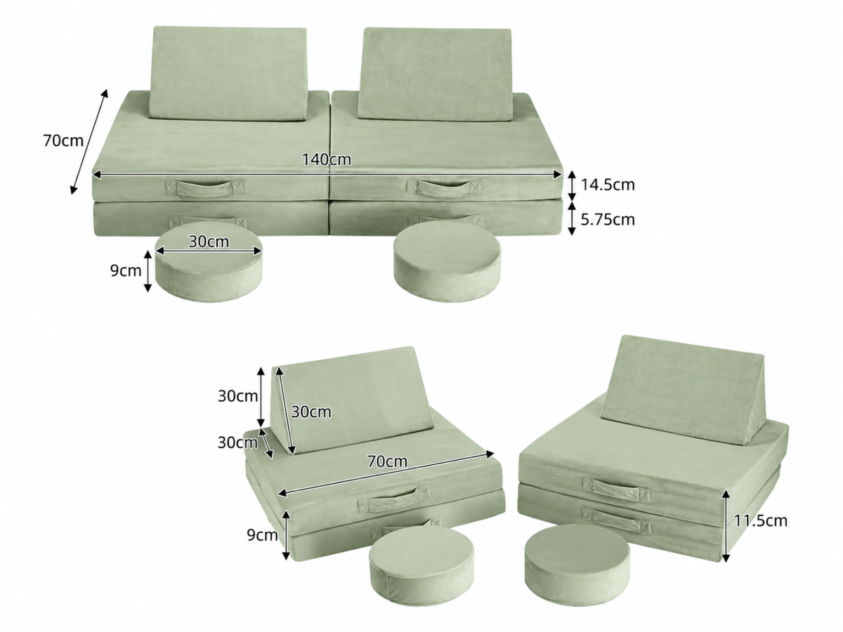 Kids 6-Piece Play Couch - Green