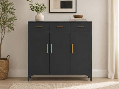 Lonna Steel 3-Door Shoe Cabinet With Drawers - Black
