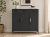 Lonna Steel 3-Door Shoe Cabinet With Drawers - Black