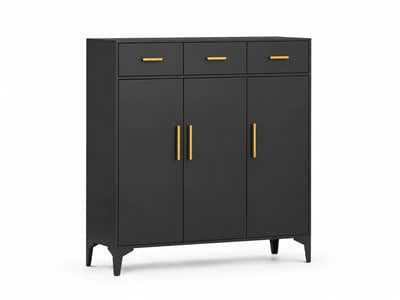 Lonna Steel 3-Door Shoe Cabinet With Drawers - Black