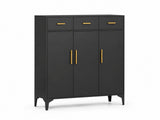 Lonna Steel 3-Door Shoe Cabinet With Drawers - Black