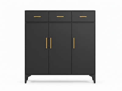 Lonna Steel 3-Door Shoe Cabinet With Drawers - Black