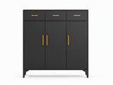 Lonna Steel 3-Door Shoe Cabinet With Drawers - Black