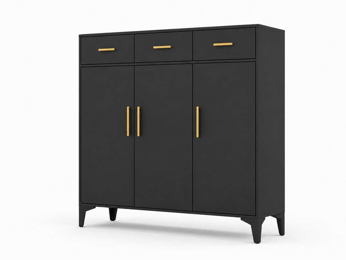 Lonna Steel 3-Door Shoe Cabinet With Drawers - Black
