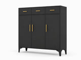 Lonna Steel 3-Door Shoe Cabinet With Drawers - Black