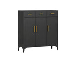 Lonna Steel 3-Door Shoe Cabinet With Drawers - Black