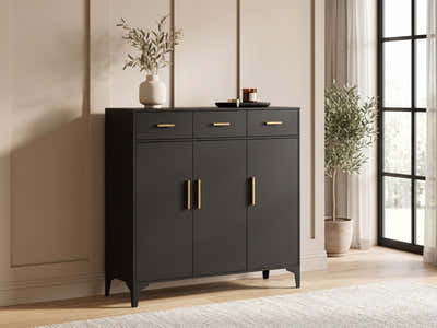 Lonna Steel 3-Door Shoe Cabinet With Drawers - Black
