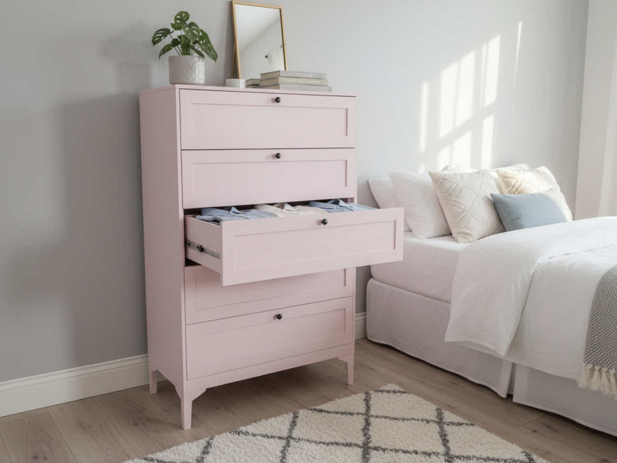 Lonna Steel 5-Drawer Tallboy - Pink