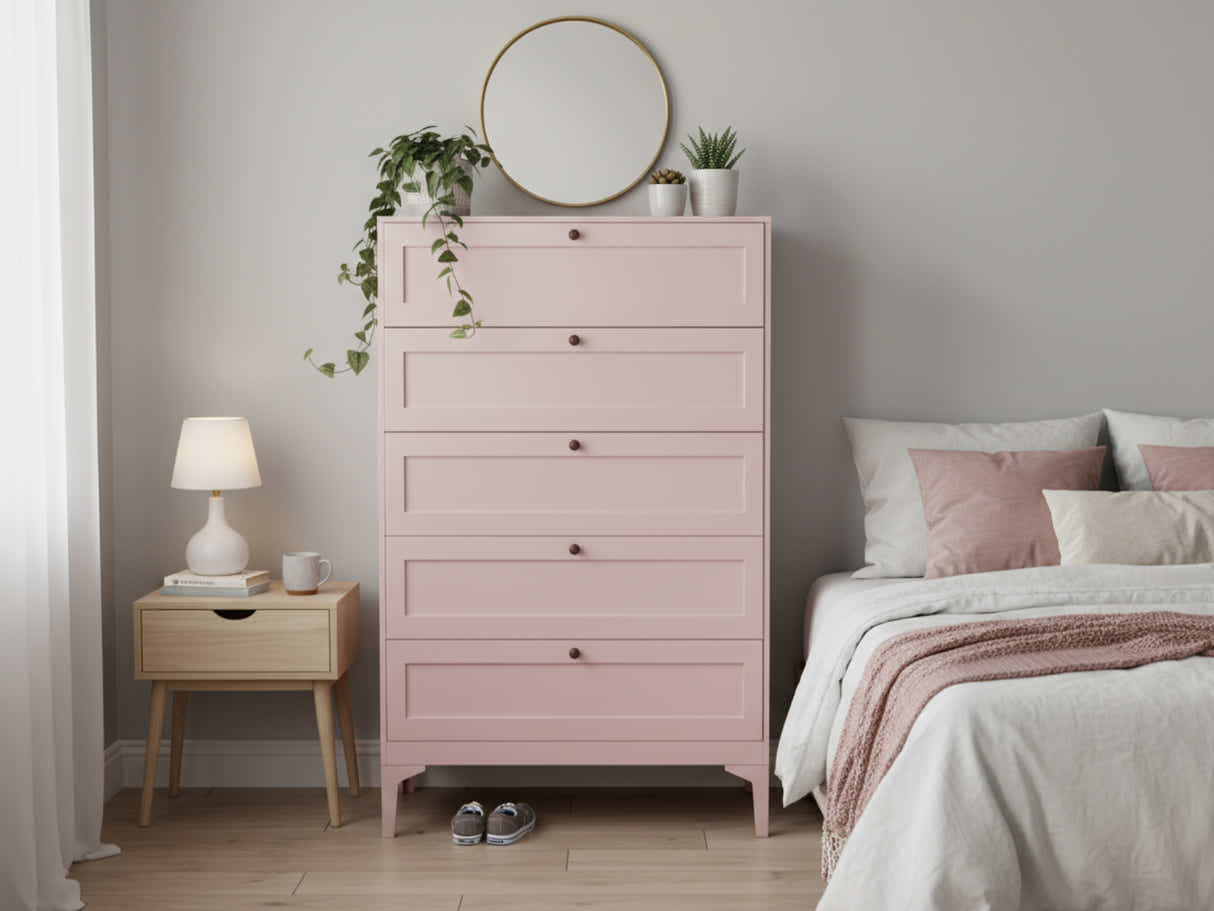 Lonna Steel 5-Drawer Tallboy - Pink