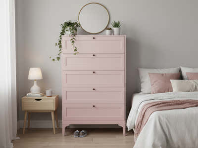 Lonna Steel 5-Drawer Tallboy - Pink