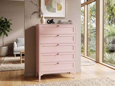 Lonna Steel 5-Drawer Tallboy - Pink