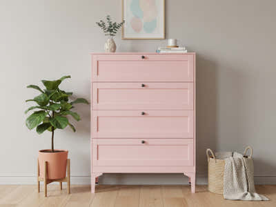 Lonna Steel 4 Drawer Tallboy - Pink