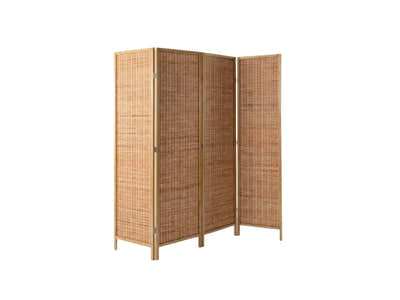 4-Panel Room Divider with Bamboo - Brown