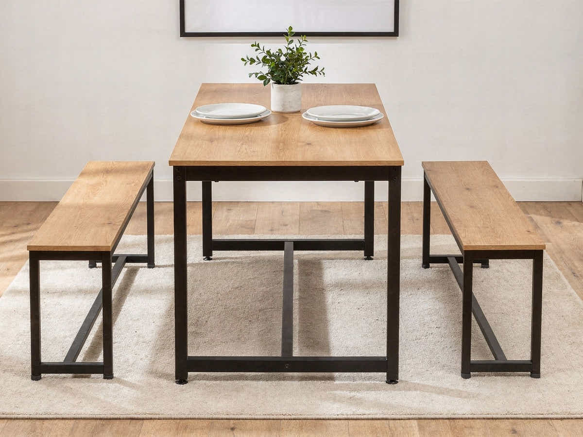 Wooden Dining Bench with Metal Legs - 140 cm