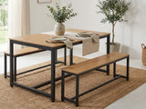 Wooden Dining Bench with Metal Legs - 140 cm