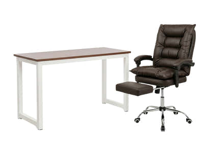 Etan Computer Desk 140 & New Markus Office Chair with Footrest PU Coffee (Combo)
