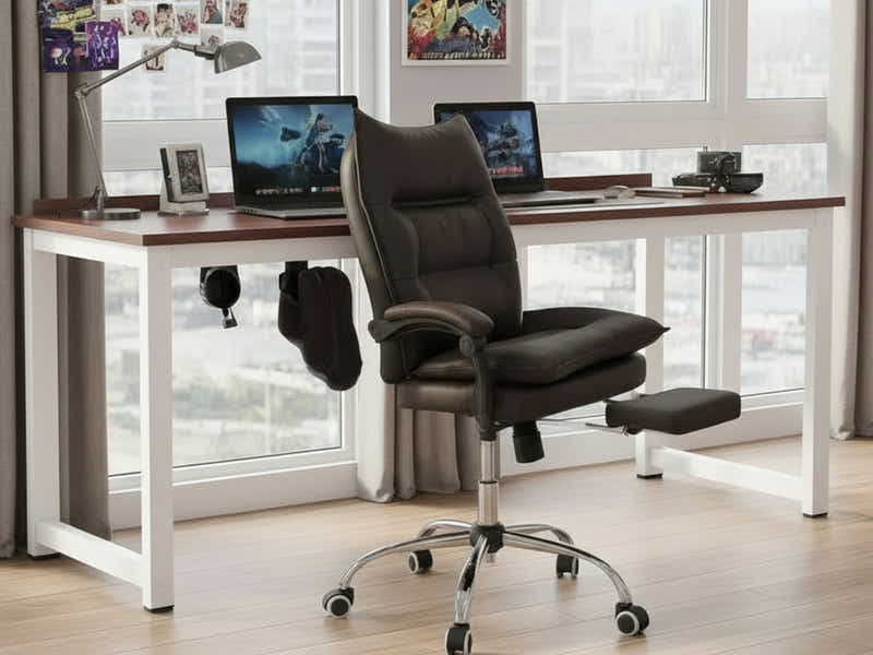 Etan Computer Desk 140 & New Markus Office Chair with Footrest PU Coffee (Combo)
