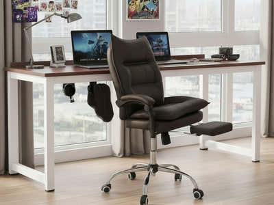 Etan Computer Desk 140 & New Markus Office Chair with Footrest PU Coffee (Combo)