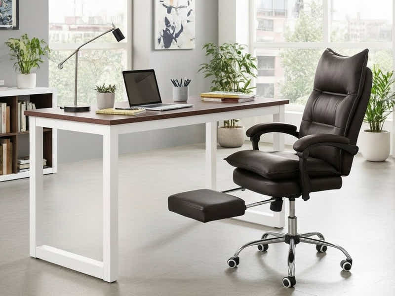 Etan Computer Desk 140 & New Markus Office Chair with Footrest PU Coffee (Combo)