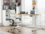 Height Adjustable Desk Set LK Oak & New Markus Office Chair with Footrest PU White (Combo)