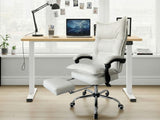 Height Adjustable Desk Set LK Oak & New Markus Office Chair with Footrest PU White