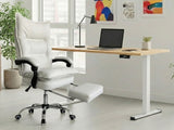 Height Adjustable Desk Set LK Oak & New Markus Office Chair with Footrest PU White