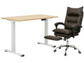 Height Adjustable Desk Set LK Oak & New Markus Office Chair with Footrest PU Coffee