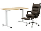 Height Adjustable Desk Set LK Oak & New Markus Office Chair with Footrest PU Coffee