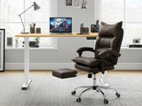 Height Adjustable Desk Set LK Oak & New Markus Office Chair with Footrest PU Coffee
