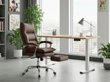 Height Adjustable Desk Set LK Oak & New Markus Office Chair with Footrest PU Coffee