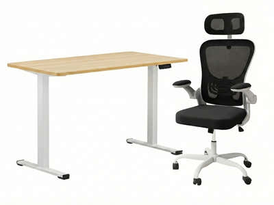 Height Adjustable Desk Set LK Oak & Molina Mesh Task Chair White+Black