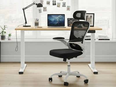 Height Adjustable Desk Set LK Oak & Molina Mesh Task Chair White+Black