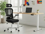 Height Adjustable Desk Set LK Oak & Molina Mesh Task Chair White+Black