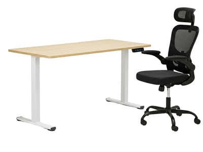Height Adjustable Desk Set LK Oak & Molina Mesh Task Chair Black+Black