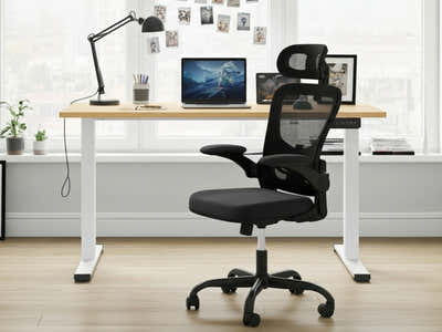 Height Adjustable Desk Set LK Oak & Molina Mesh Task Chair Black+Black