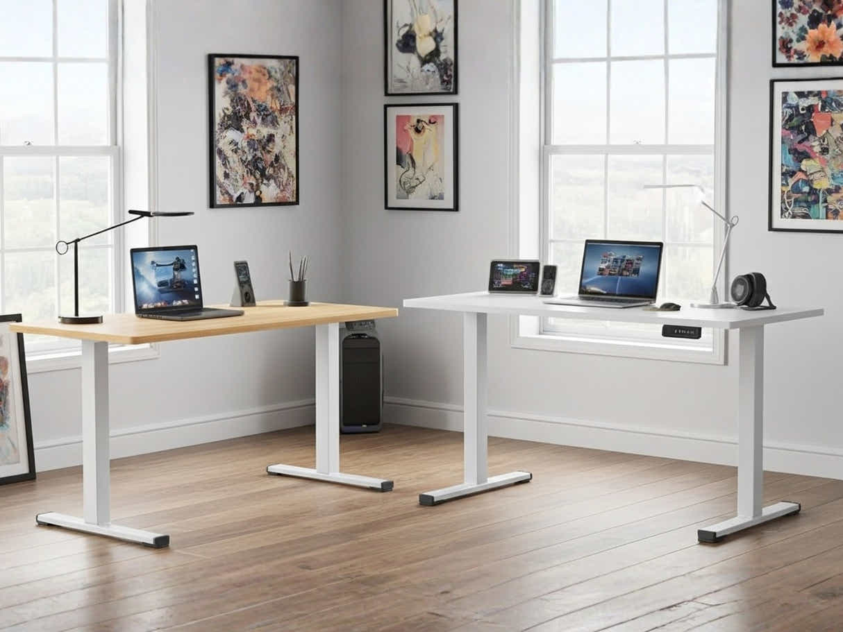 Height Adjustable Desk Set LK Oak & Height Adjustable Desk Set LK All White