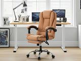 Height Adjustable Desk Set LK Oak & Colson Massage Office Chair PVC Khaki (Combo)