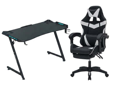 Gaming Table Z9 140cm & Faron Gaming Chair PVC White