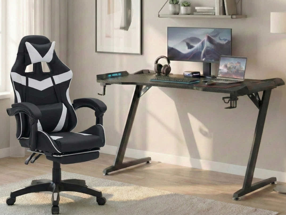 Gaming Table Z9 140cm & Faron Gaming Chair PVC White