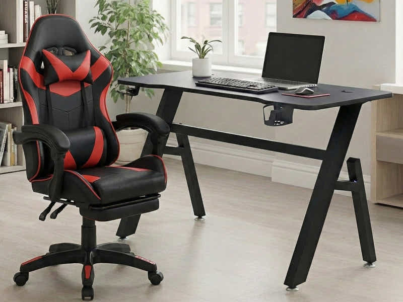 Gaming Table R6 120cm & Nicola Gaming chair PVC Black+Red