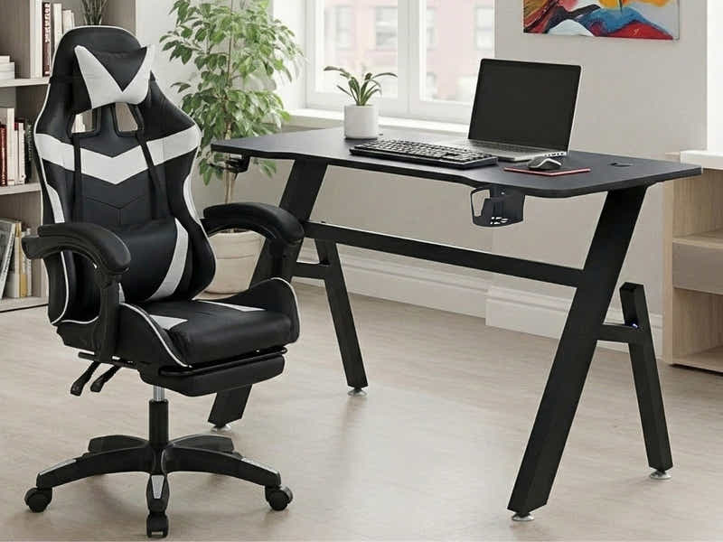 Gaming Table R6 140cm & Nicola Gaming chair PVC Black+White
