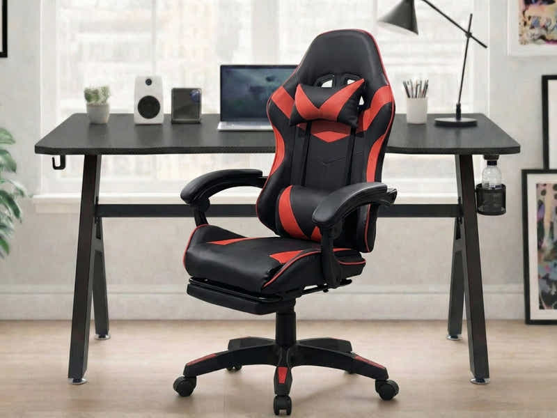 Gaming Table R6 140cm & Nicola Gaming chair PVC Black+Red