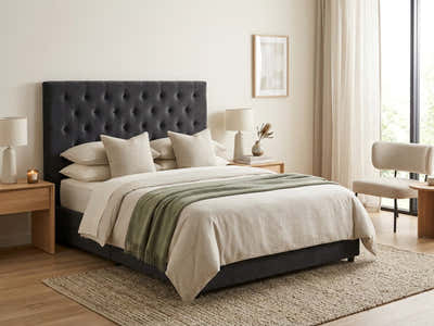 Rakel Linen Headboard Black - Double